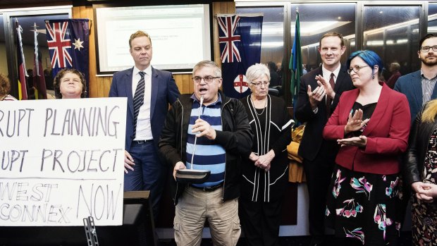 Former mayors and councillors addressed the crowd after the meeting was cancelled.