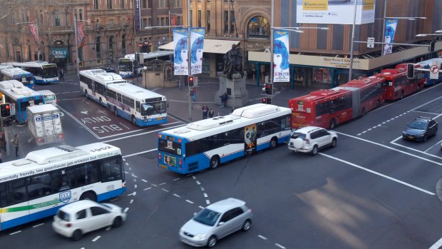 Buses at George and Druitt streets in Sydney