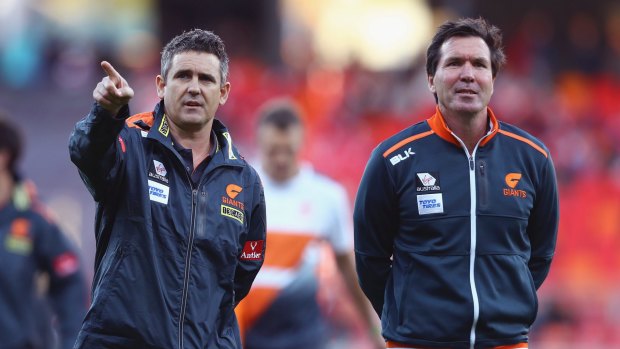 Lessons learnt: Giants football manager Wayne Campbell (right) believes Shane Mumford's apology to Swans' Lance Franklin means both teams can move on from the sledging scandal.