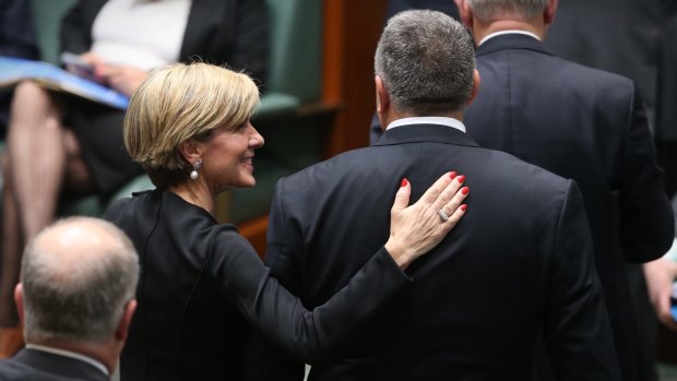 Julie Bishop and Joe Hockey depart question time last month.