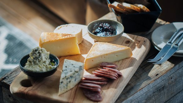 A cheese platter at Grandvewe Cheese in Birch's Bay, Tasmania.
