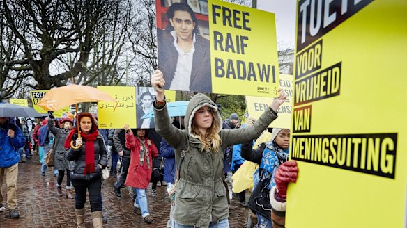A protest held by Amnesty International in support of Raif Badawi.