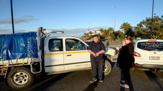 'We're stuck here with three vehicles and nowhere to stay' says Peter Webb who, with his wife Kandice is moving from Newcastle to Georgetown in Tasmania. 