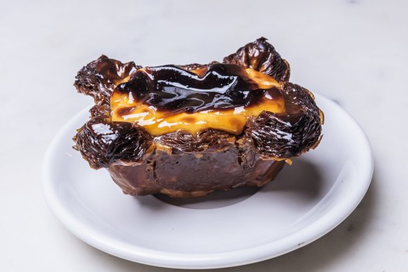 Portuguese tart with miso caramel.
