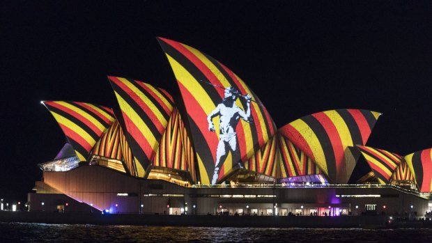 The sails of the Sydney Opera House light up with Indigenous imagery on the opening night of Vivid Sydney on Friday.