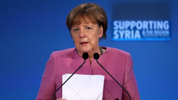 "Today should be a day of hope": German Chancellor Angela Merkel pledges €2.3 billion ($3.6 billion) in aid for Syria at the Supporting Syria Conference in London.