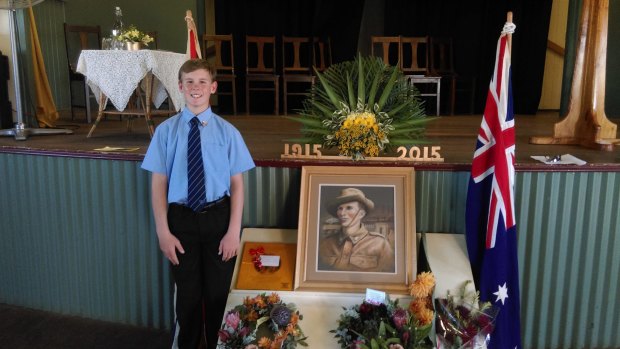Jack Hunter's great great nephew, Mitchell Hunter, paid tribute to his descendant at an Anzac ceremony in 2015.
