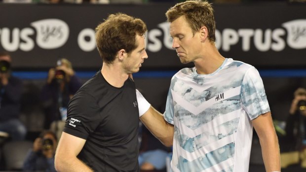Tomas Berdych, right, congratulates Andy Murray after the Scot's victory. 