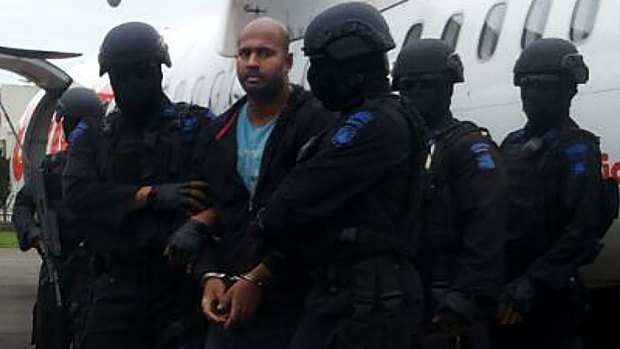 Executions delayed: Myuran Sukumaran arrives at Cilacap airport en route to Nusakambangan.