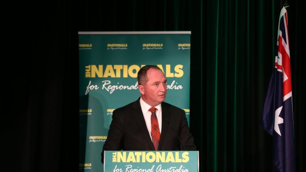Agriculture Minister Barnaby Joyce at the Nationals federal conference in Canberra on Saturday.
