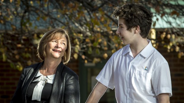 Mill Park Secondary College principal Trish Horner with  year 8 student Keaton. 