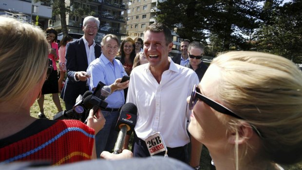 Re-elected premier Mike Baird at Manly on Sunday.