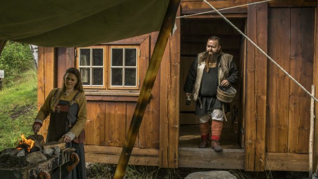 Jeppe Nordmann Garly, the director of a government-funded training course on how to live like a Viking, and his girlfriend, Linnea Bang-Madsen, in Seljord, Norway.