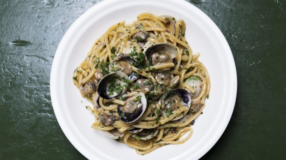 Spaghetti alla chitarra with clams, garlic and chilli.