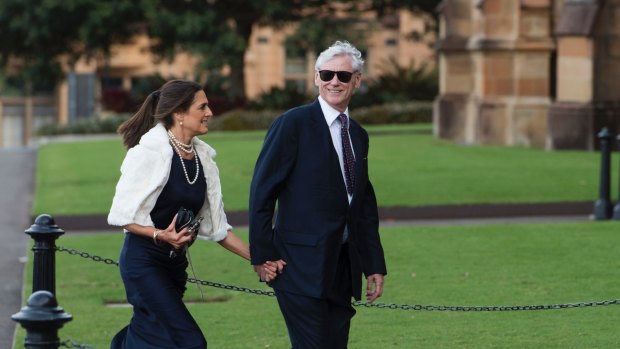 Bruce McWilliam and his wife Nicky at a wedding at Sydney University in May. Mr McWilliam has conducted a wide-ranging interview with Good Weekend.