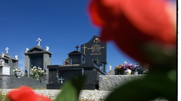 The scene of Mersina Halvagis' brutal murder, at her grandmother's grave in Fawkner Cemetery.