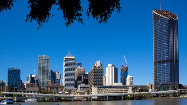 The tower at 1 William Street (far right) will be home to 5000 public servants. The Executive Building is near the centre.