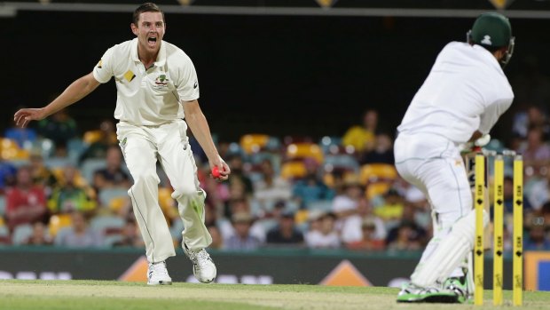 Howzat: Josh Hazlewood appeals for the wicket of Younis Khan.