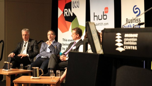 Cutting Edge CEO Michael Burton speaks during the Who???s googling you? panel as ABC managing director Mark Scott (left) and Publicis Worldwide Australia managing director Rob Kent look on.