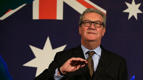Australian high commissioner Alexander Downer speaking at the Australian high commission in London.