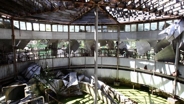 Once a popular attraction for generations of school children: the now derelict interior of the old Rotorlactor at Menangle. 