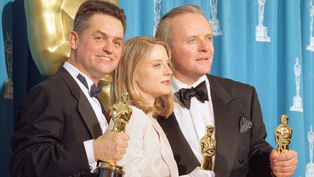 Oscar winners, 1992: Jonathan Demme, left, Jodie Foster and Anthony Hopkins for their work on <i>The Silence of the Lambs</i>.