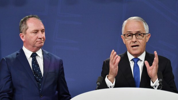 Deputy Prime Minister Barnaby Joyce and Prime Minister Malcolm Turnbull at the Wednesday announcement about gas prices.
