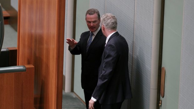 Leader of the house Christopher Pyne and manager of opposition business Tony Burke in the parliamentary chamber earlier this year.