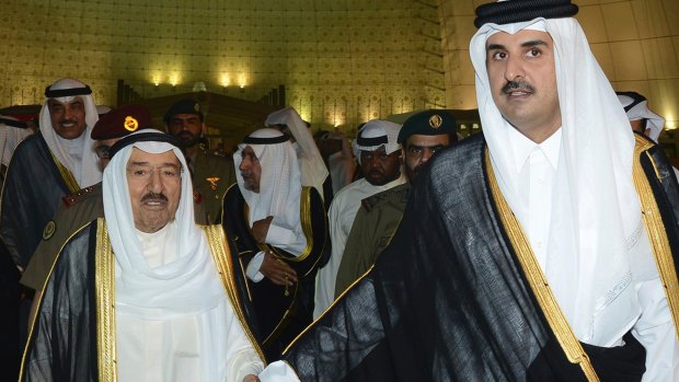 Kuwait's Emir Sheikh Sabah Al-Ahmad Al-Sabah, and Qatar's Emir Sheikh Tamim bin Hamad Al Thani in Doha, Qatar. Acting as a mediator, Kuwait has presented Qatar with a long list of demands from Saudi Arabia, Bahrain, the United Arab Emirates and Egypt.