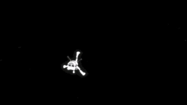 Into the darkness: The view from Rosetta as the Philae lander is released.