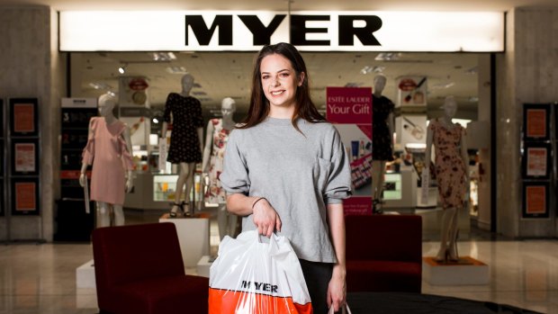 Myer at Westfield Belconnen is due to close down. 19-year-old Tessa Bailey has recently moved to Canberra and enjoys shopping at Myer. Photo: Jamila Toderas