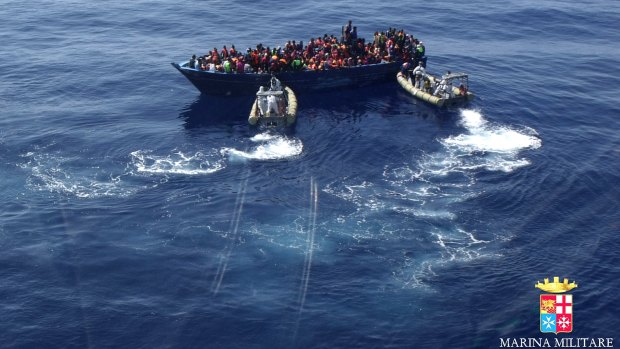 The Italian coast guard said Saturday that by early afternoon it was coordinating rescues from four fishing boats, crowded with migrants, and from 14 smaller motorised rubber dinghies.