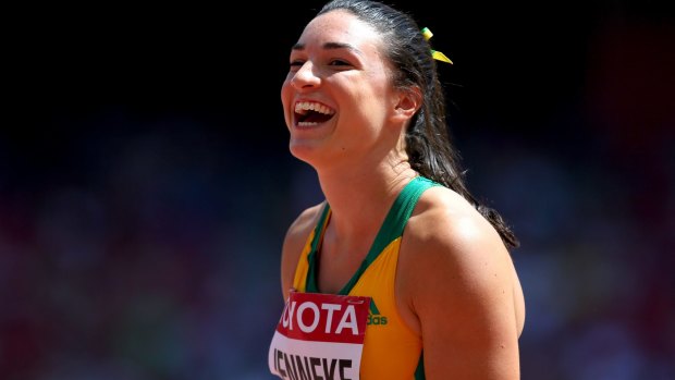 Look at me: Michelle Jenneke after the heats of the 100 metres hurdles.