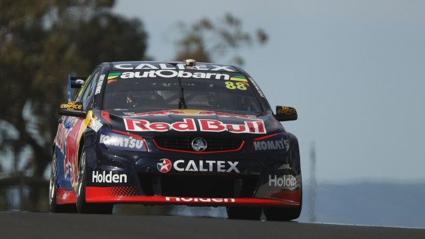 Jamie Whincup sets the fastest time at Mount Panorama in qualifying on Friday.