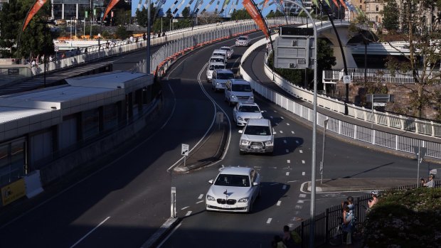 The convoy for Prime Minister Tony Abbott travels to the G20 venue at South Brisbane on Friday.