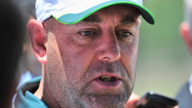 Darren Lehmann at a press conference ahead of Test team practice in Adelaide. 