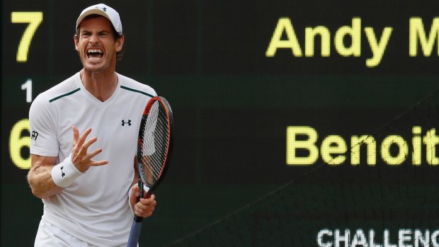 Andy Murray celebrates winning a point against Benoit Paire.