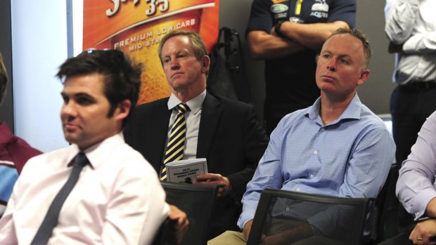 Brumbies board members Angus McKerchar, left, president Bob Brown, middle, and Matthew Nobbs, right, at the local rugby launch.