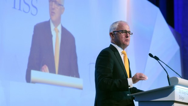 Malcolm Turnbull delivers the keynote address at the Asia Security Summit on Friday.