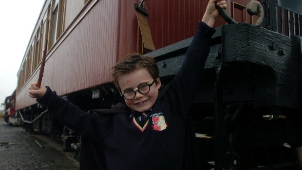 Nicholas Overall, 7, dressed as Harry Potter at the Railway Museum in July 2005. 