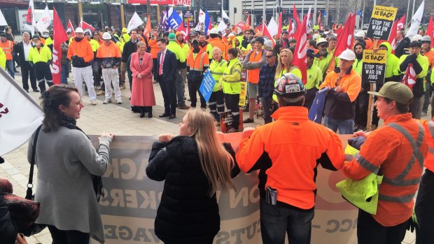 The CFMEU held a rally outside the ACT Legislative Assembly on Tuesday.