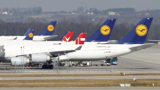 Grounded: German flagship carrier Lufthansa's parked planes at Munich airport.