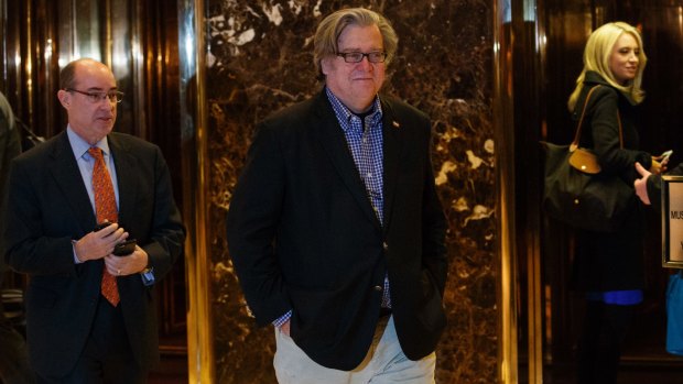 Steve Bannon leaves Trump Tower on Friday.