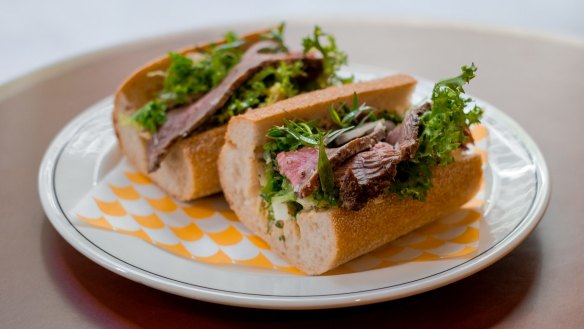 Roast beef roll with gribiche, pickled onions and endive at Greta.