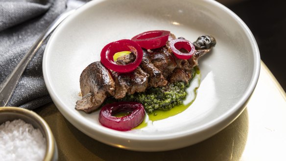 Beef heart with salsa verde.