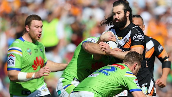 Blocked: Aaron Woods finds no way through at Leichhardt Oval.
