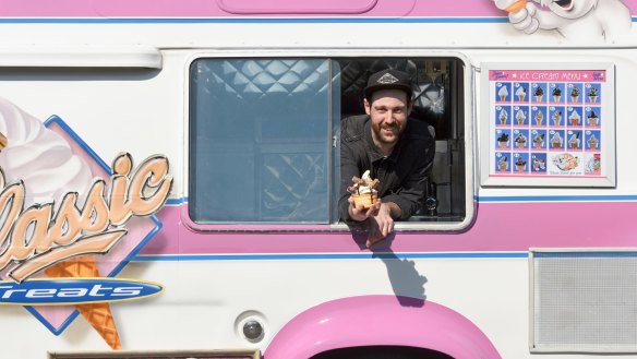 Chef Andrew Bowden with one of his soft-serve desserts.