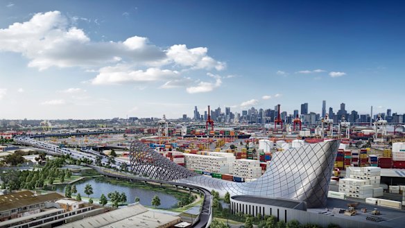 An artist's impression of the West Gate Tunnel exit near Shepherd Bridge in Footscray.