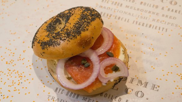 A salmon bagel from 5 & Dime. 