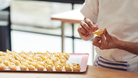 Pasta is made daily in full view through the store's picture windows. 